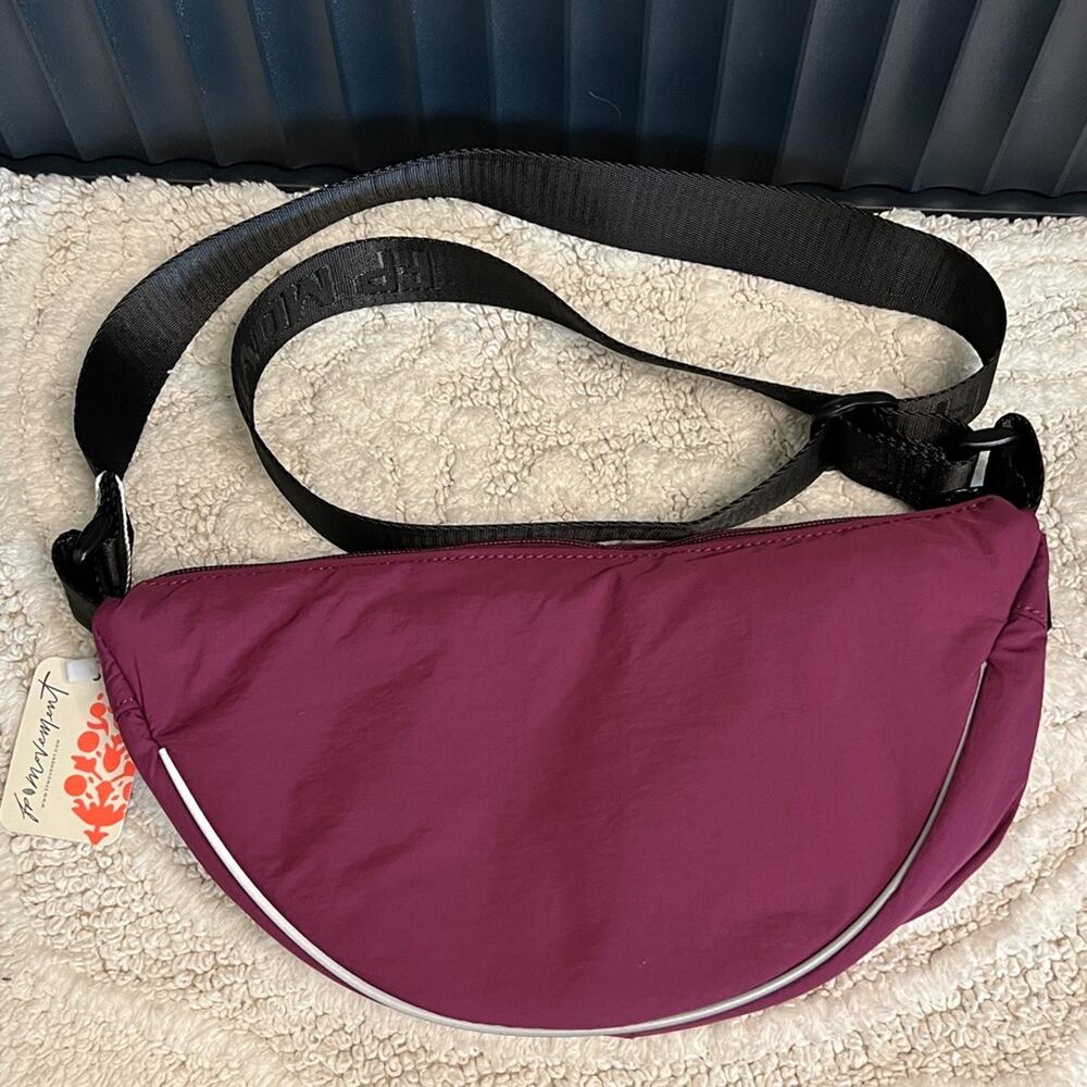 Free People Bulls Eye Sling Bag Crossbody Deep Mulberry Dark Wine Black Purse